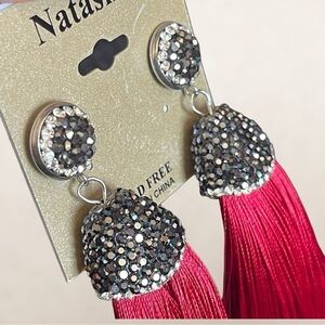 Natasha red tassel long rhinestones statement earrings